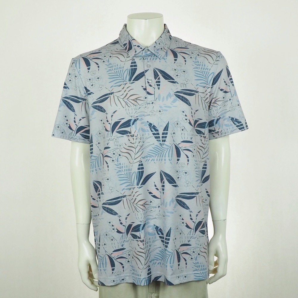 Travis Mathew Rip Current Golf Polo Shirt Mens Sz XL Gray Floral AOP Performance